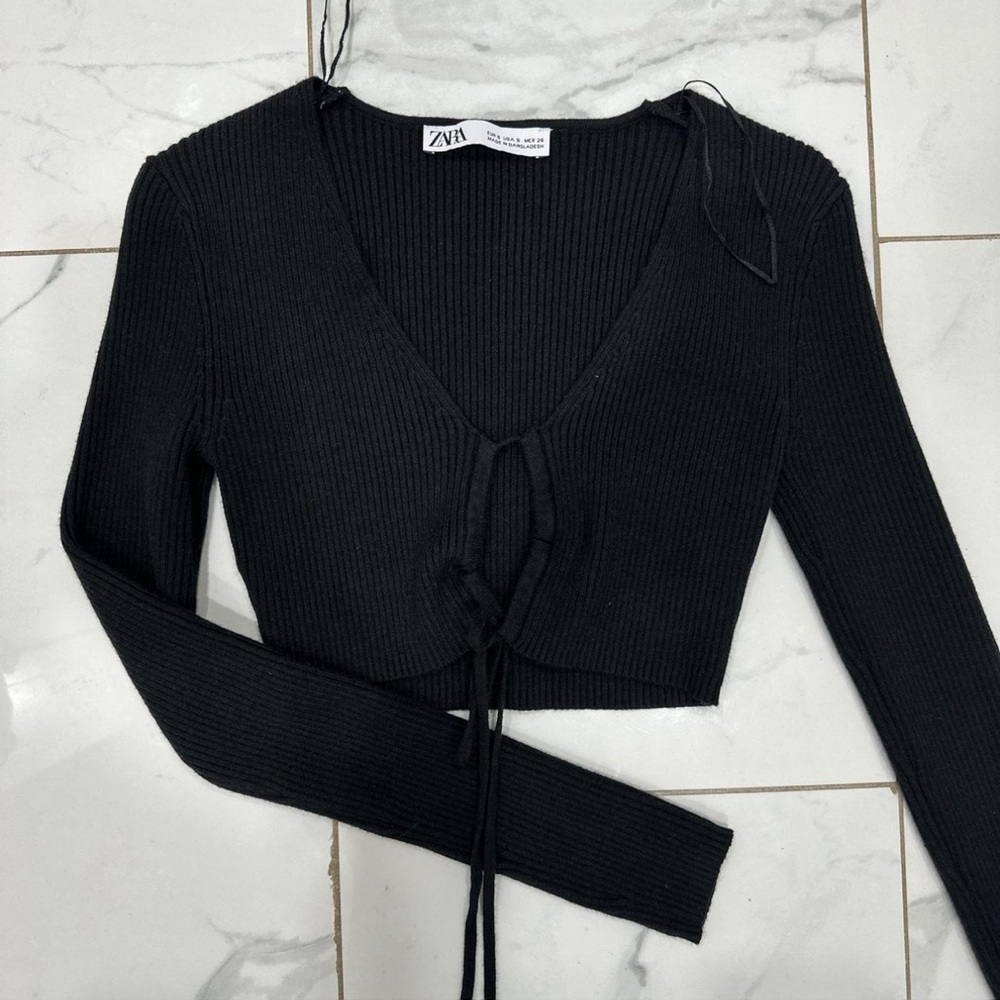 Zara Black V-Neck Ribbed Crop Top